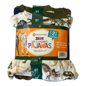 Member's Mark Boy's 4-Piece Long Sleeve & Pant Favorite Pajama Sets - Dinosaurs